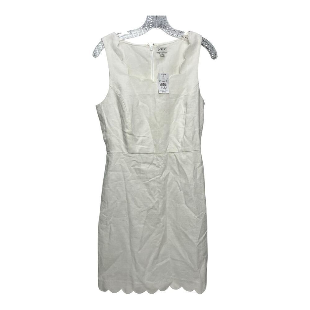 Womens J Crew Outlet NWT White Dress Scalloped Square Neck Shift 2